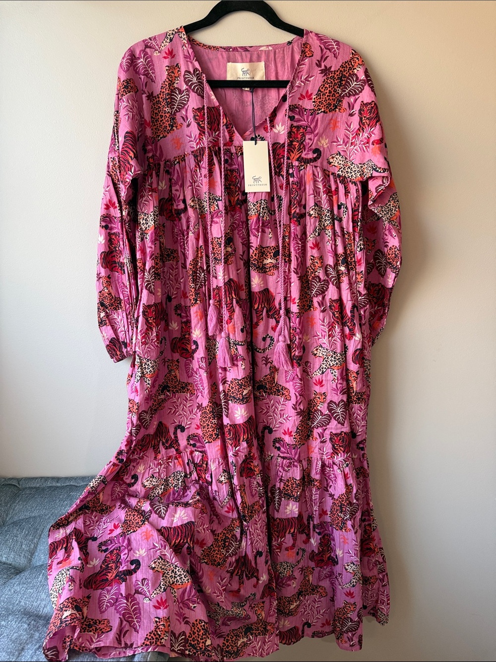 Printfresh Pink Tiger & Leopard Print Maxi Dress new organic cotton small - Picture 2 of 5